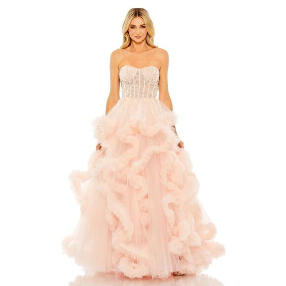 MAC DUGGAL Blush Pink Sheer Corset Hand Beaded Embroidered Ballroom Dress Size 8 - Picture 2 of 16